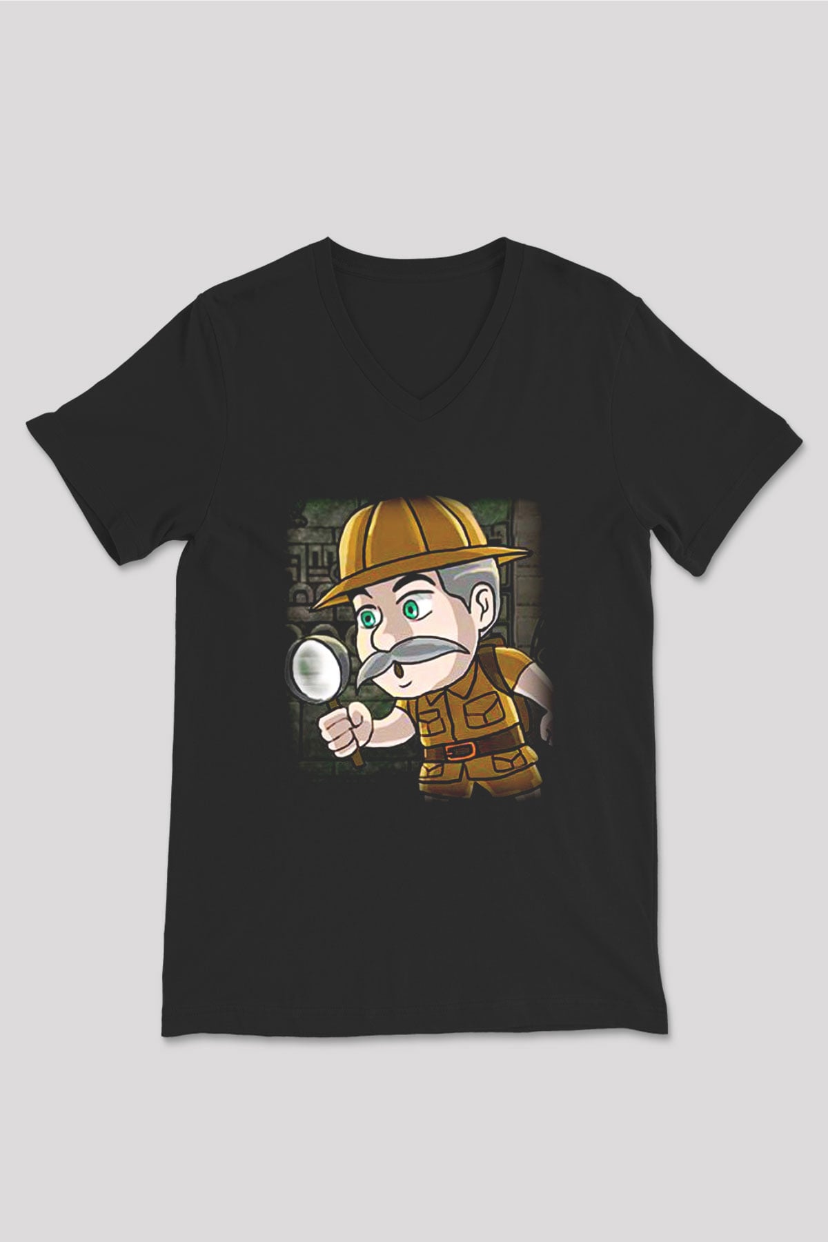 Arkeolog Siyah Unisex V Yaka Tişört T-Shirt