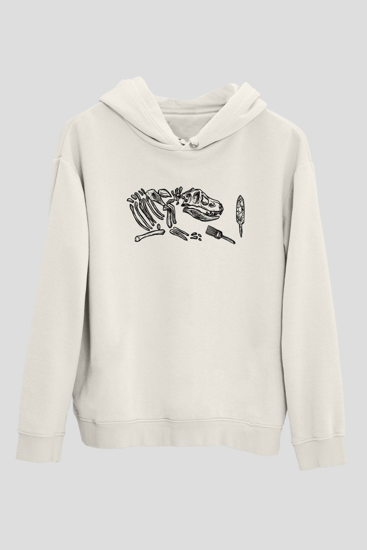 Arkeoloji Dinazor Baskılı Unisex Beyaz Hoodie