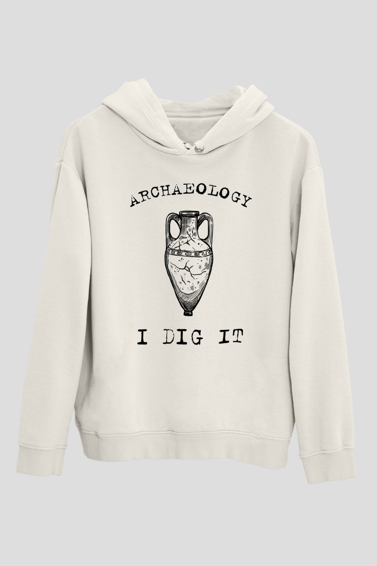 Arkeoloji Kazı Baskılı Unisex Beyaz Hoodie