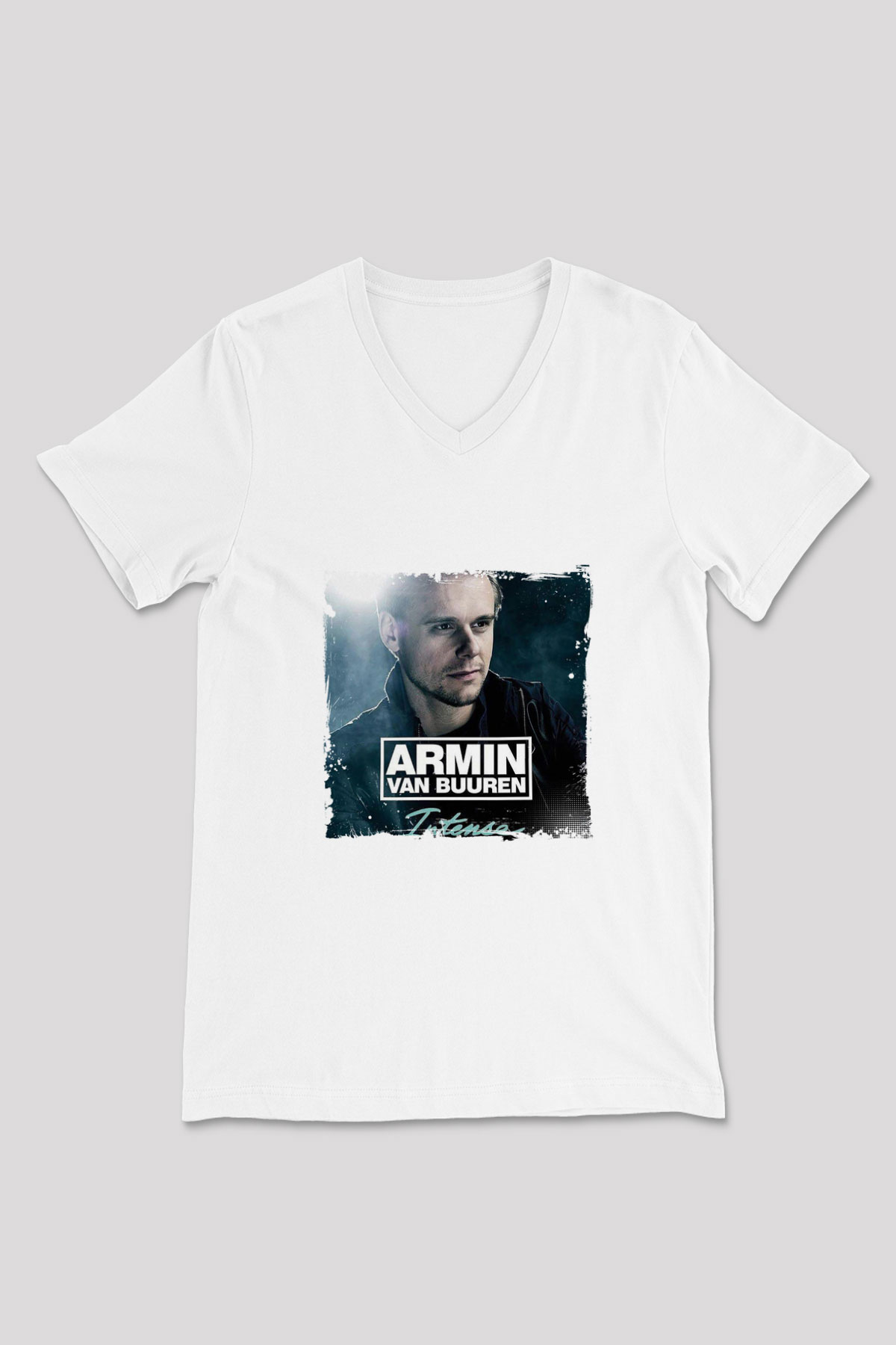 Armin Van Buuren Baskılı Beyaz V Yaka Unisex Tişört