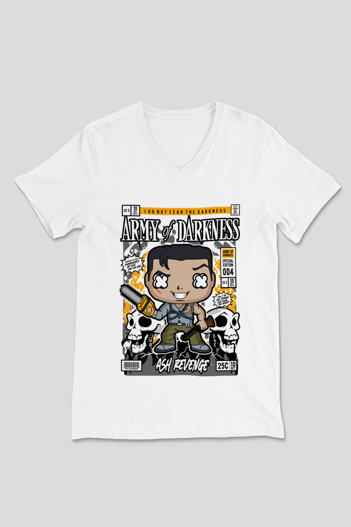 Army Of Darkness Baskılı Unisex Beyaz V Yaka Tişört