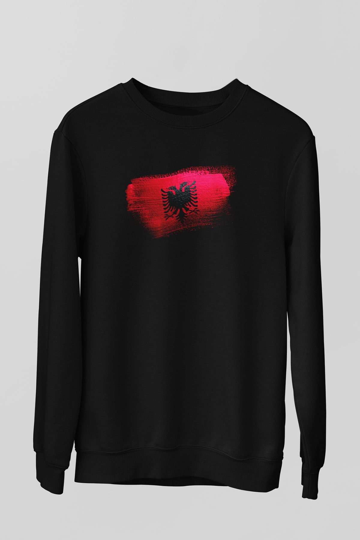 Arnavutluk - Albania Bayrağı Baskılı Unisex Siyah Sweatshirt