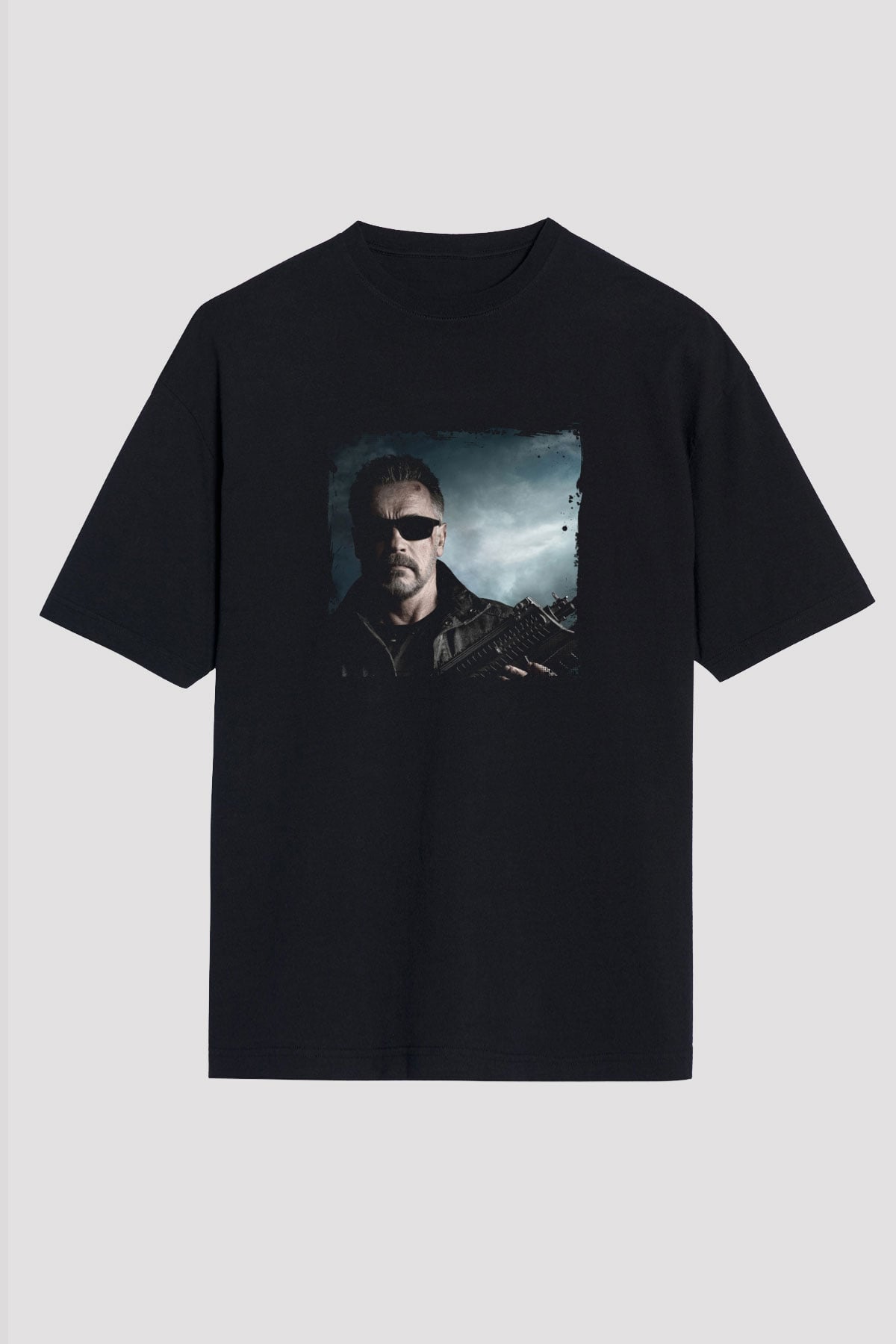 Arnold Schwarzenegger Baskılı Unisex Siyah Oversize Tişört