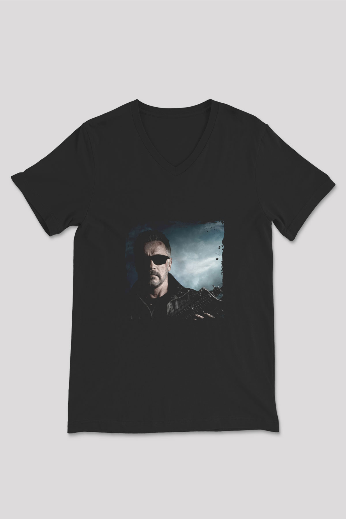 Arnold Schwarzenegger Baskılı Unisex Siyah V Yaka Tişört