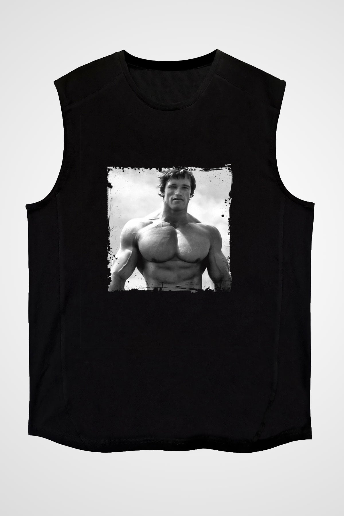 Arnold Schwarzenegger Baskılı Unisex Siyah Kolsuz Tişört