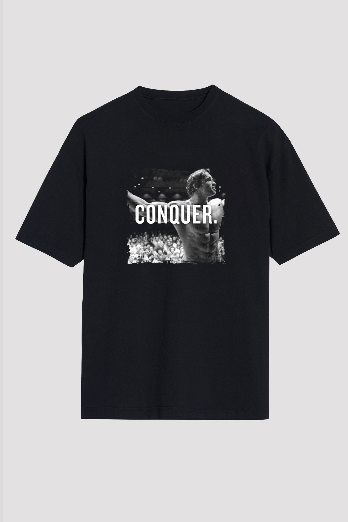Arnold Schwarzenegger Baskılı Unisex Siyah Oversize Tişört