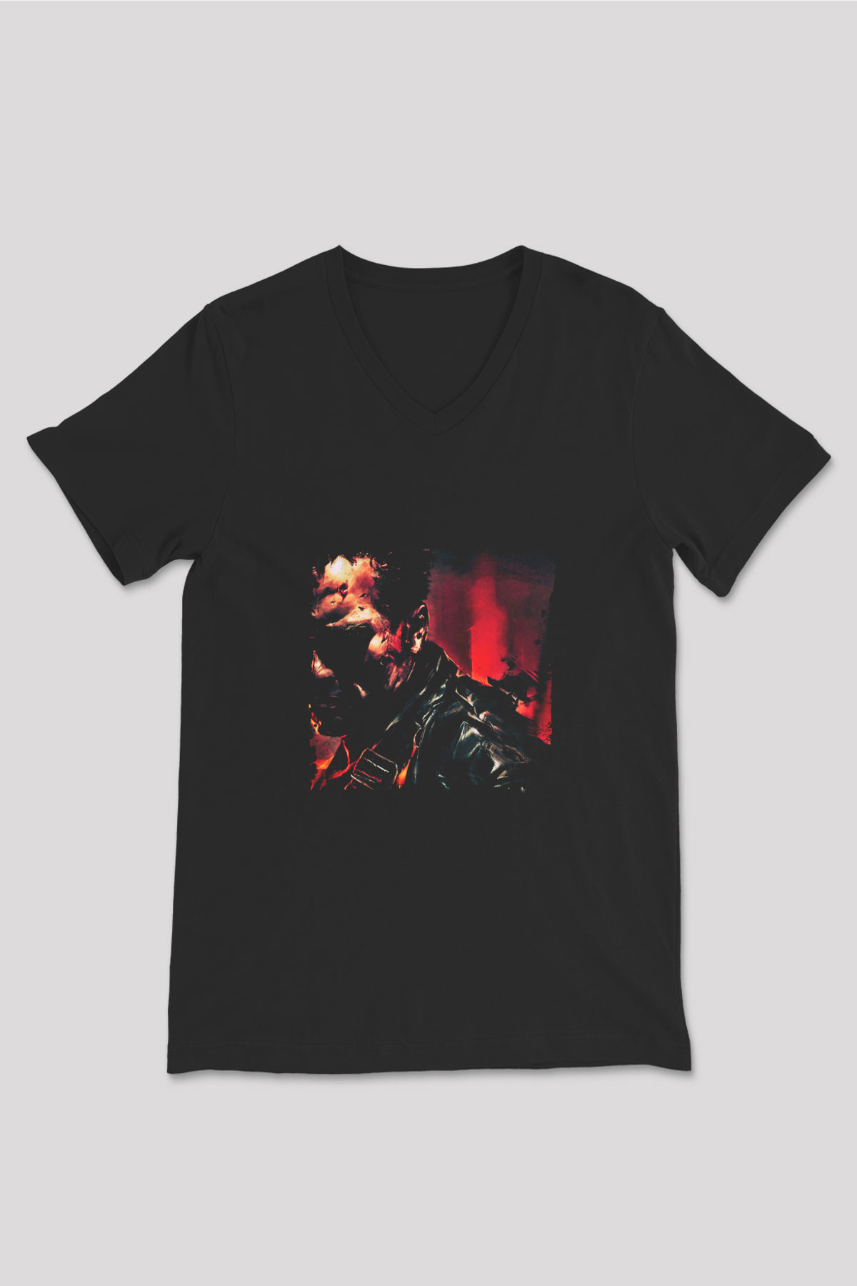 Arnold Schwarzenegger Baskılı Unisex Siyah V Yaka Tişört