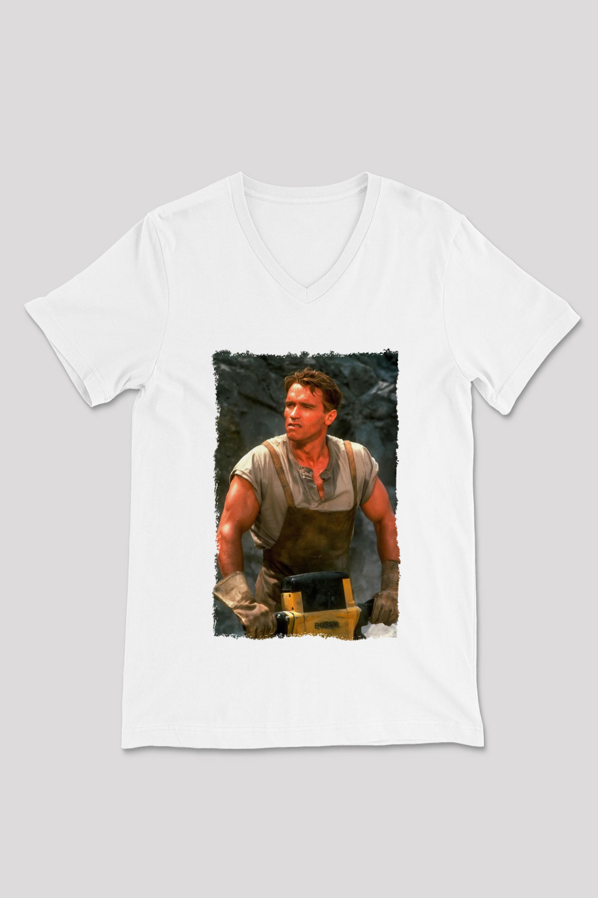 Arnold Schwarzenegger Beyaz Unisex V Yaka Tişört
