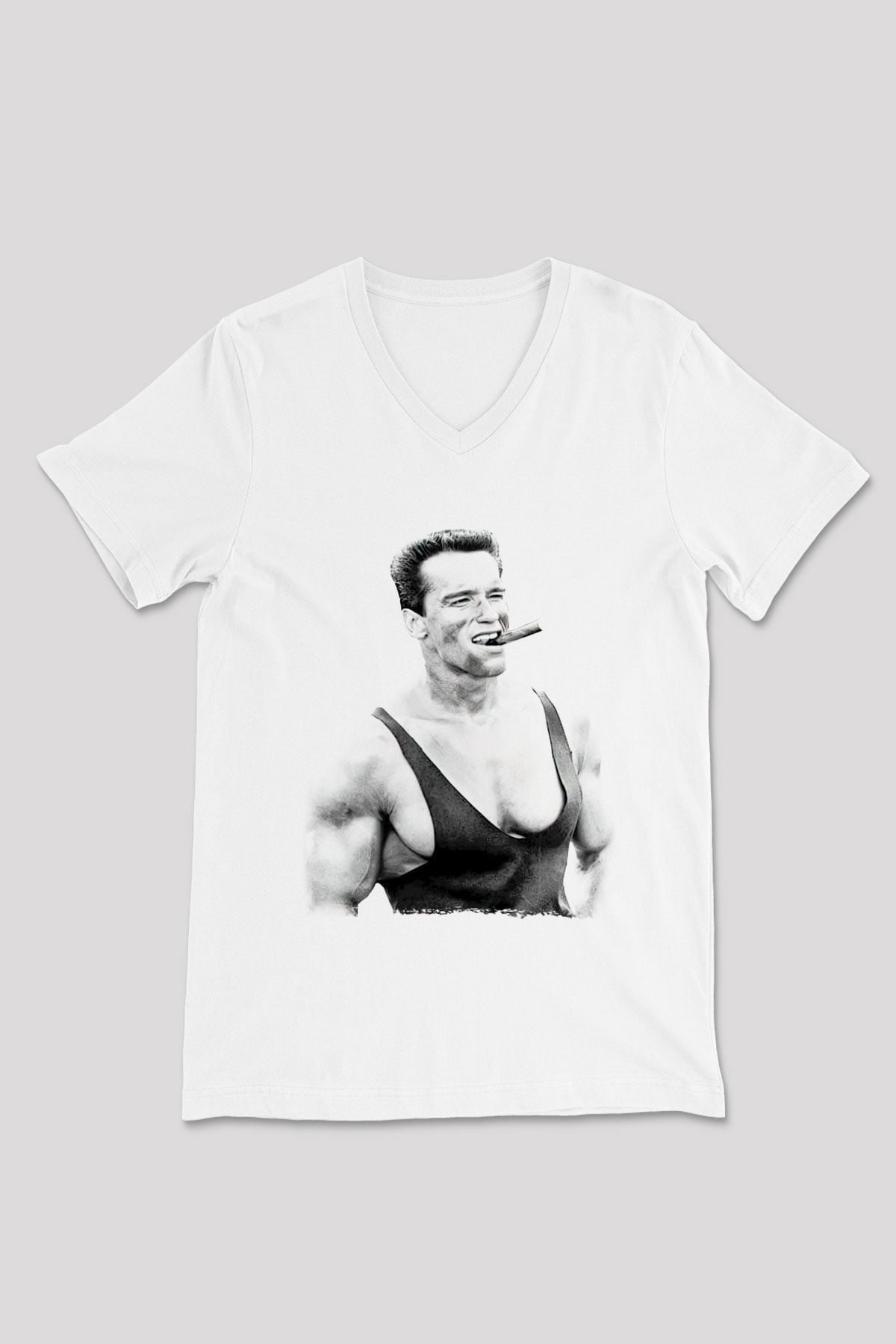 Arnold Schwarzenegger Beyaz Unisex V Yaka Tişört