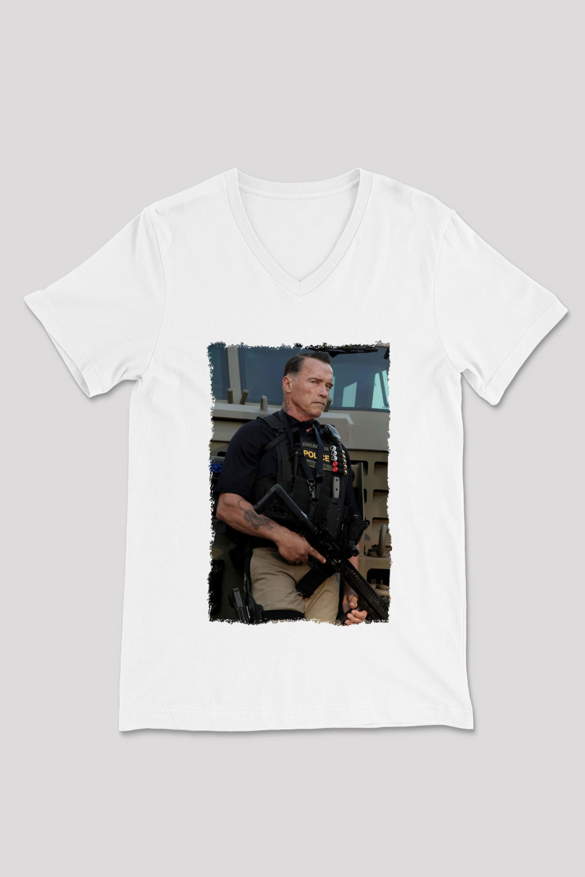 Arnold Schwarzenegger Beyaz Unisex V Yaka Tişört