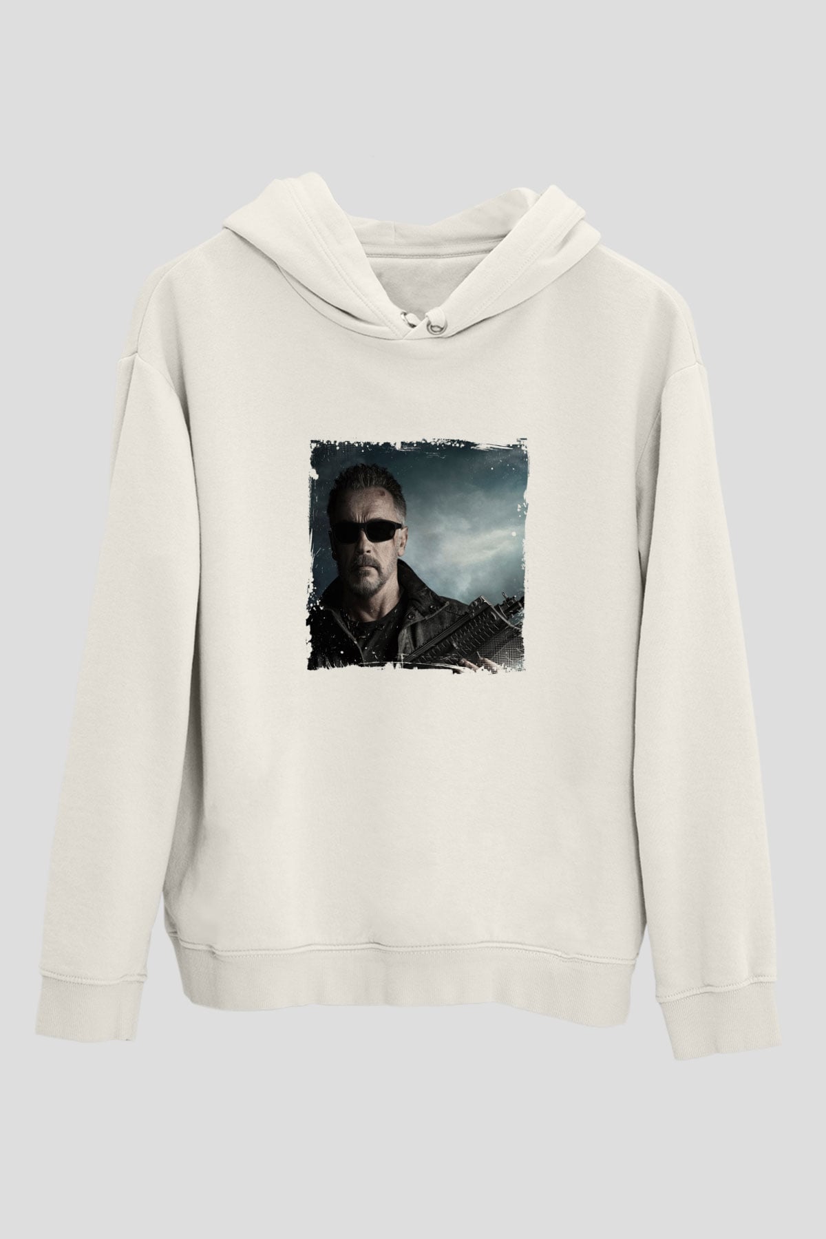 Arnold Schwarzenegger Unisex Baskılı Beyaz Kapüşonlu Sweatshirt