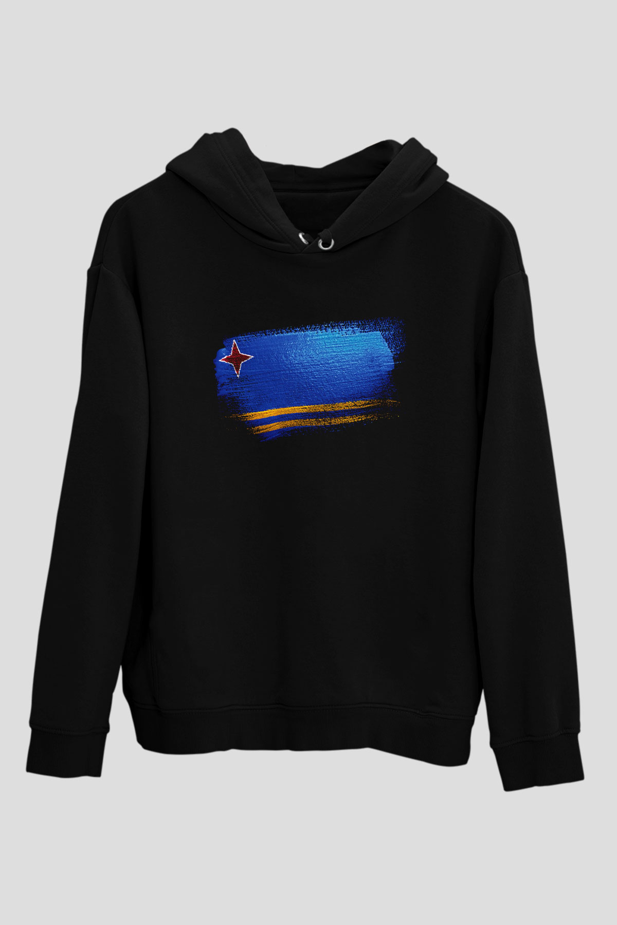 Aruba Bayrağı Baskılı Unisex Siyah Hoodie