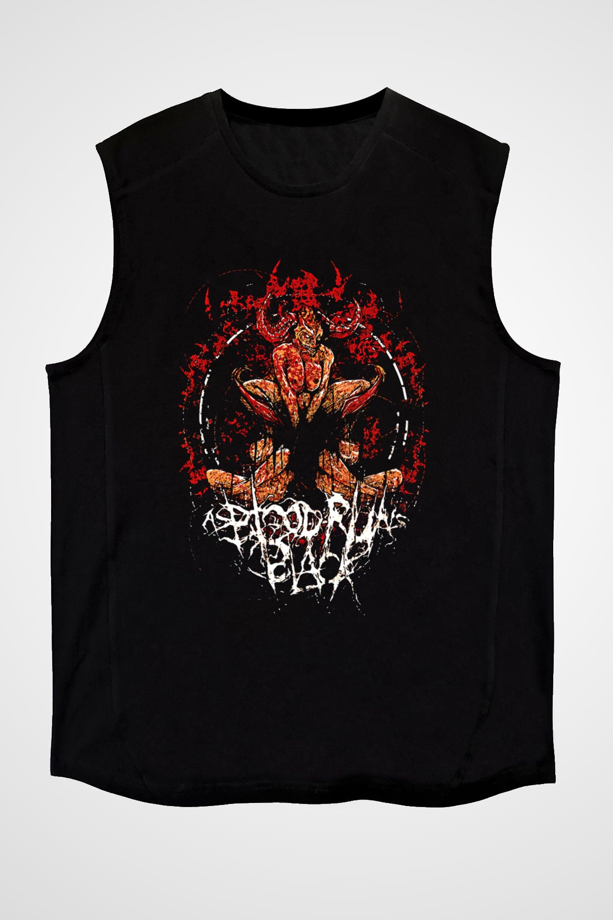 As Blood Runs Black Baskılı Unisex Siyah Kolsuz Tişört - Tshirt