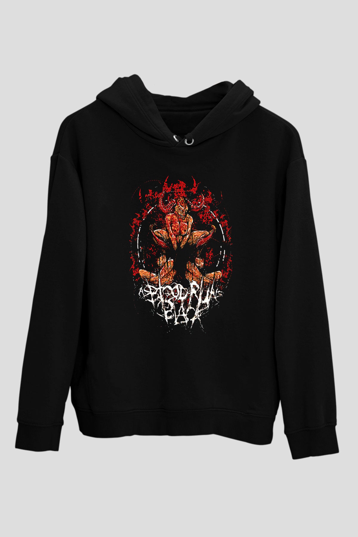 As Blood Runs Black Baskılı Unisex Siyah Kapüşonlu Sweatshirt