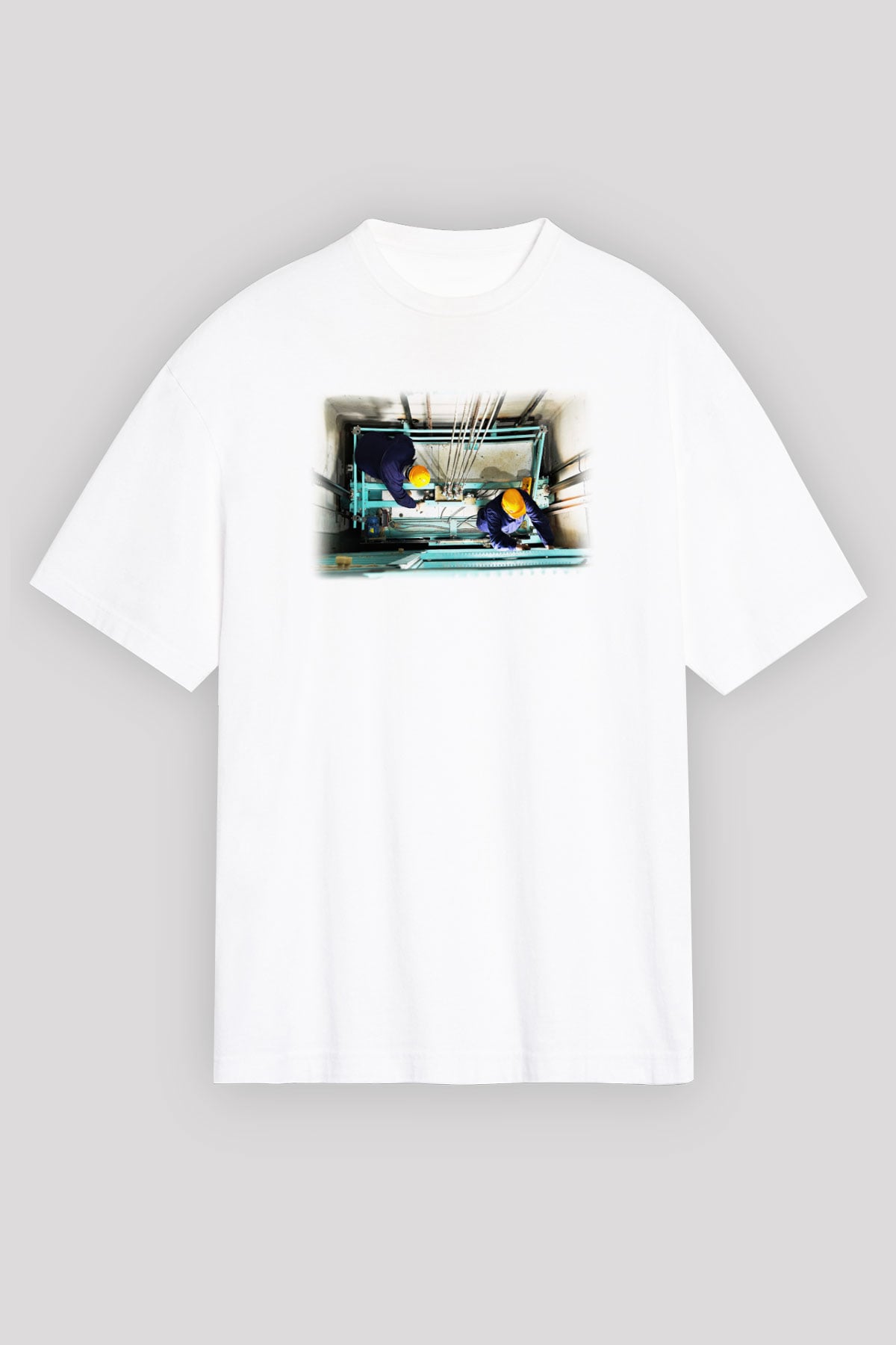 Asansörcü Beyaz Unisex Oversize Tişört T-Shirt
