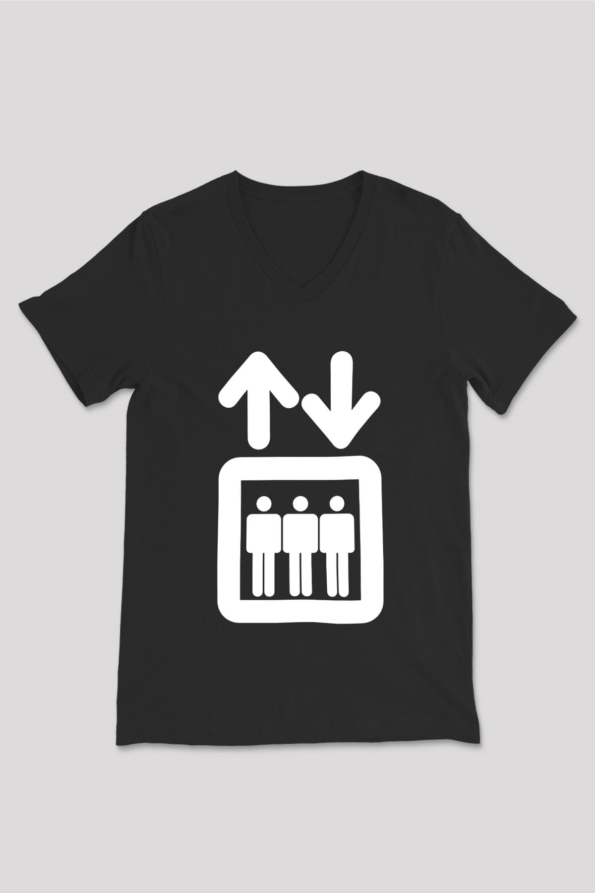 Asansörcü Siyah Unisex V Yaka Tişört T-Shirt
