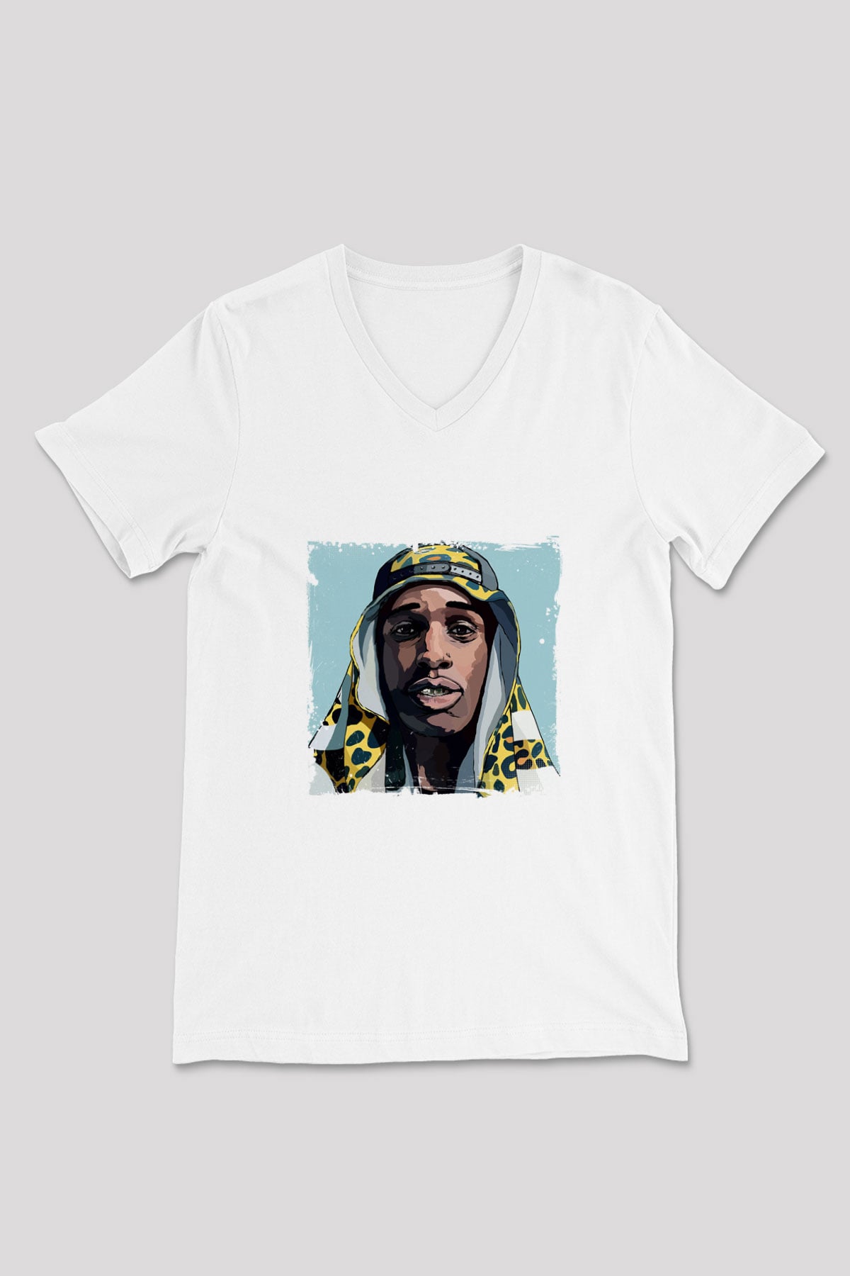 ASAP Mob Baskılı Beyaz V Yaka Unisex Tişört