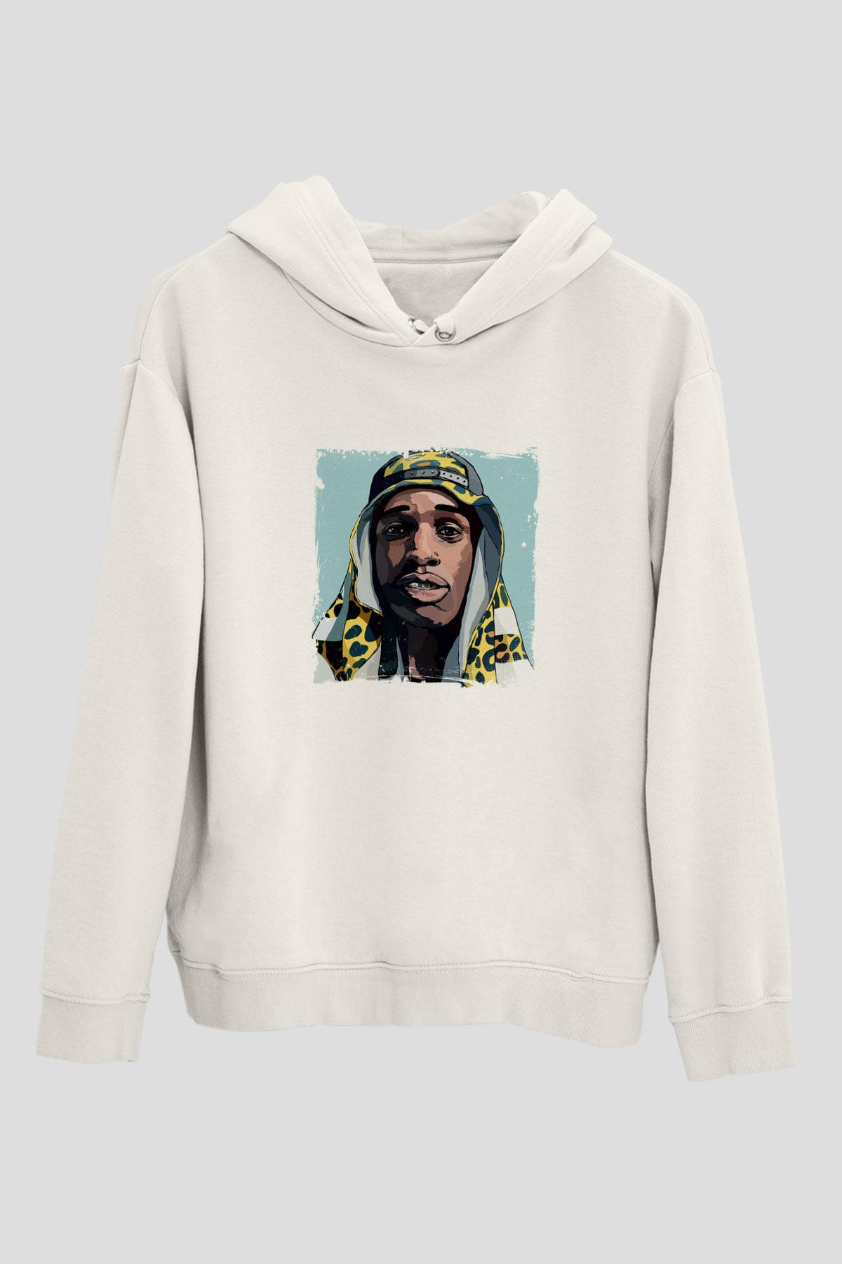 ASAP Mob Baskılı Unisex Beyaz Hoodie