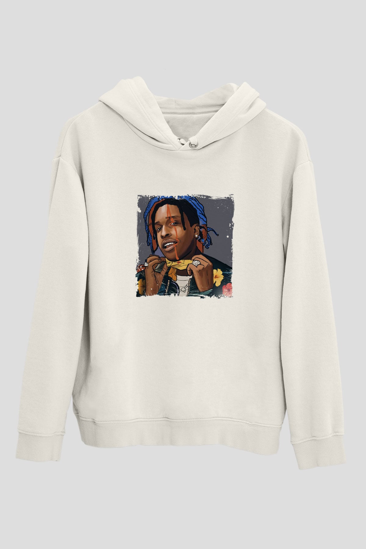 ASAP Mob Baskılı Unisex Beyaz Hoodie