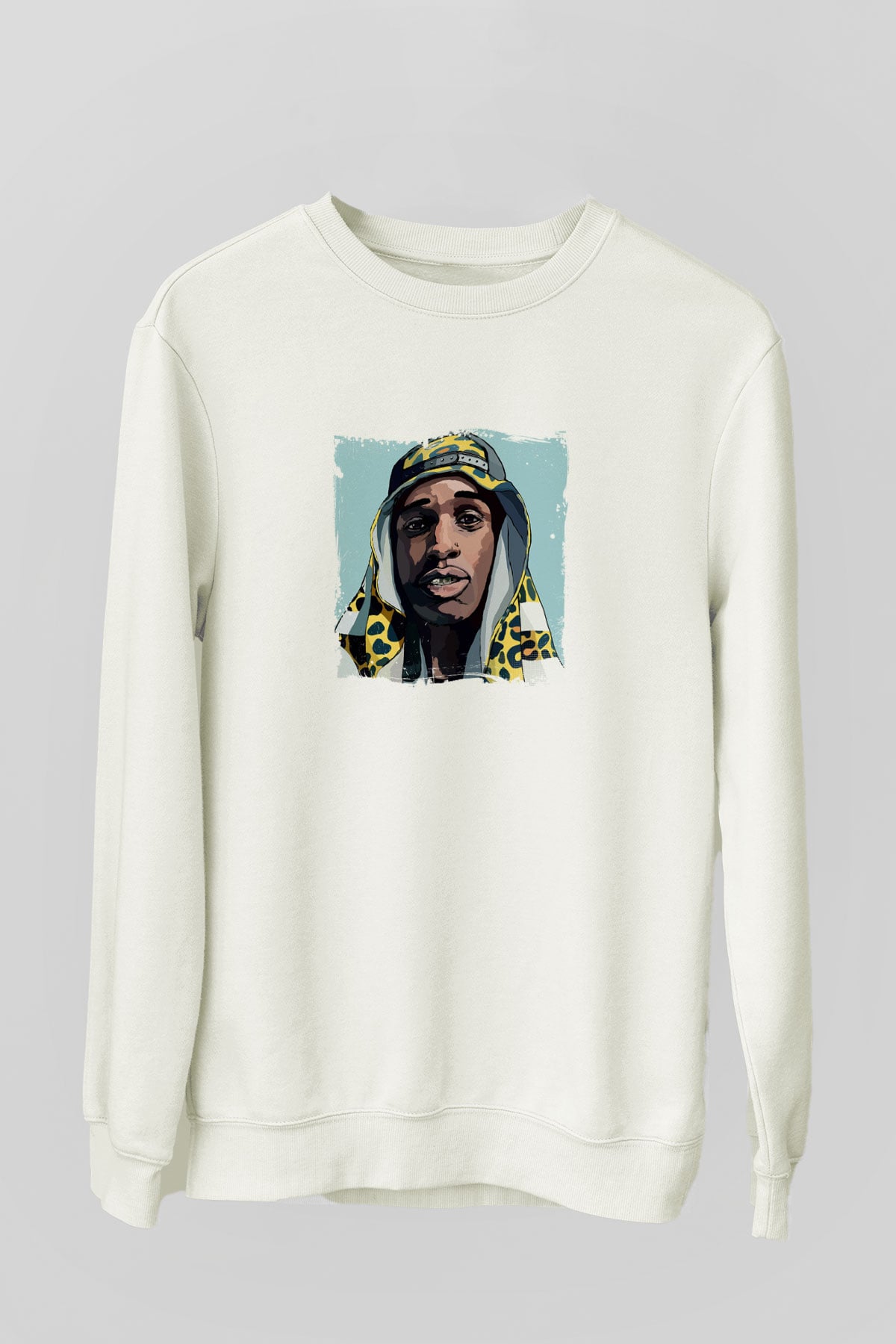 ASAP Mob Baskılı Unisex Beyaz Sweatshirt