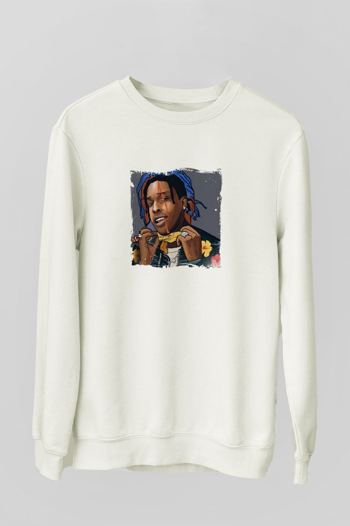 ASAP Mob Baskılı Unisex Beyaz Sweatshirt