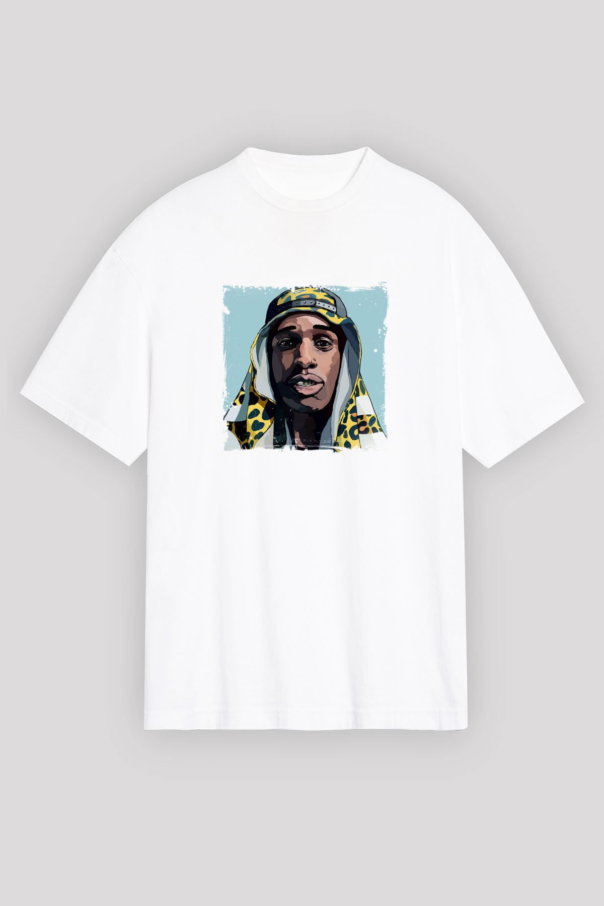 ASAP Mob Baskılı Oversize Beyaz Tişört