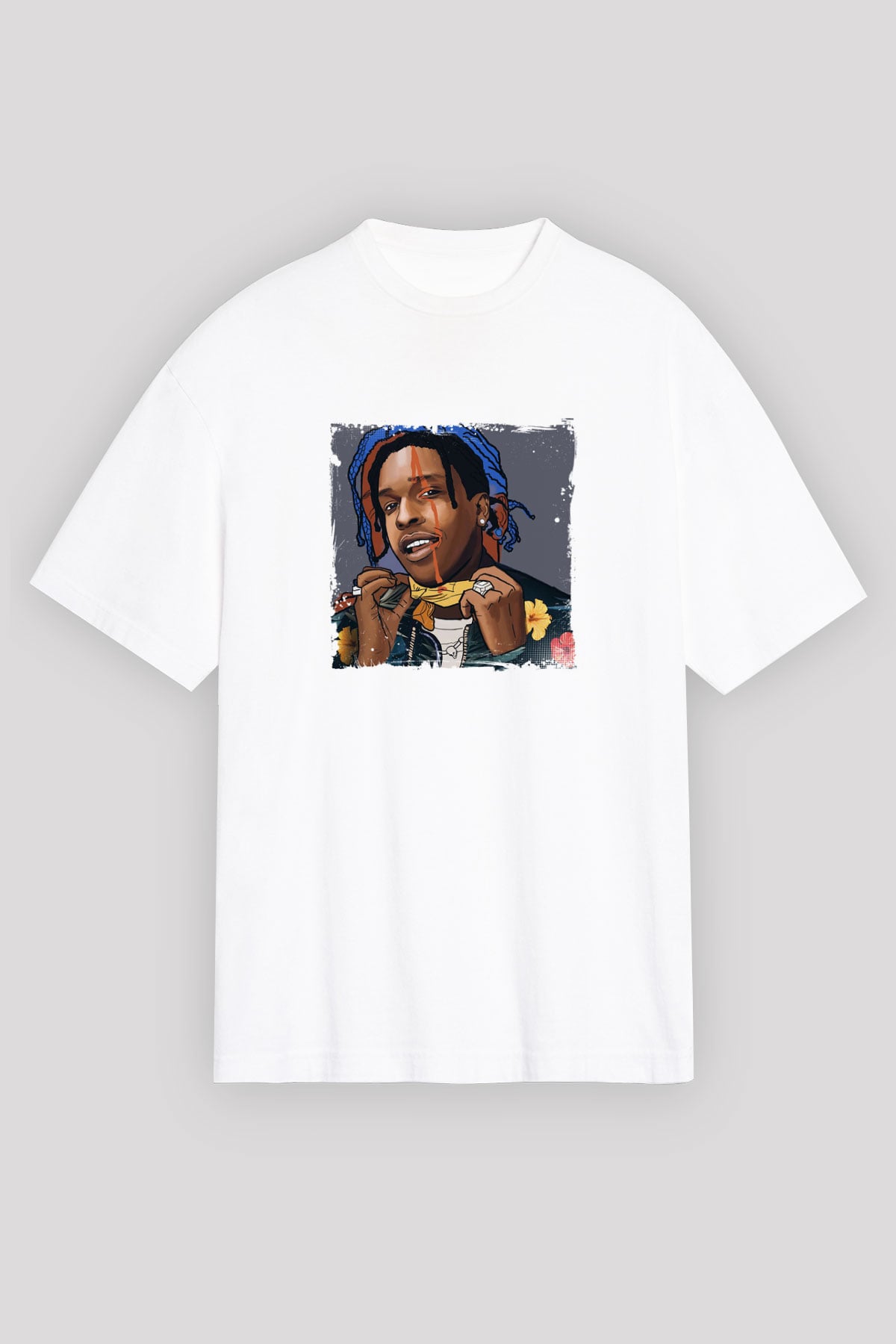 ASAP Mob Baskılı Unisex Beyaz Tişört