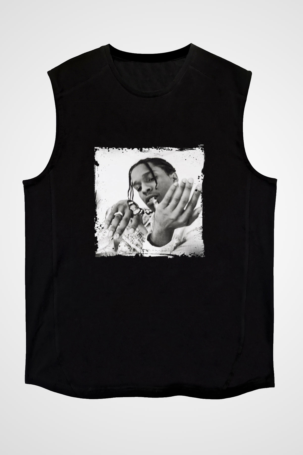 ASAP Mob Baskılı Unisex Siyah Kolsuz Tişört