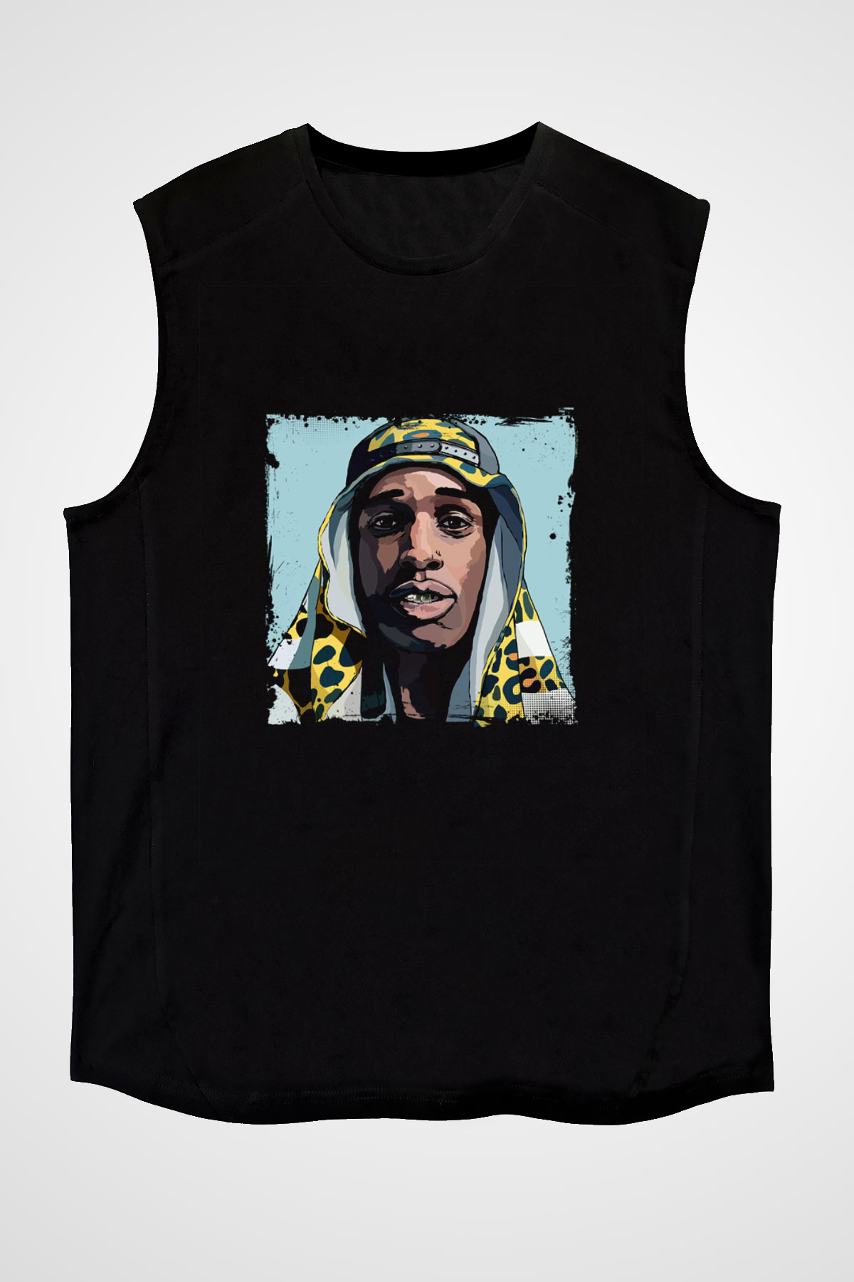 ASAP Mob Baskılı Unisex Siyah Kolsuz Tişört