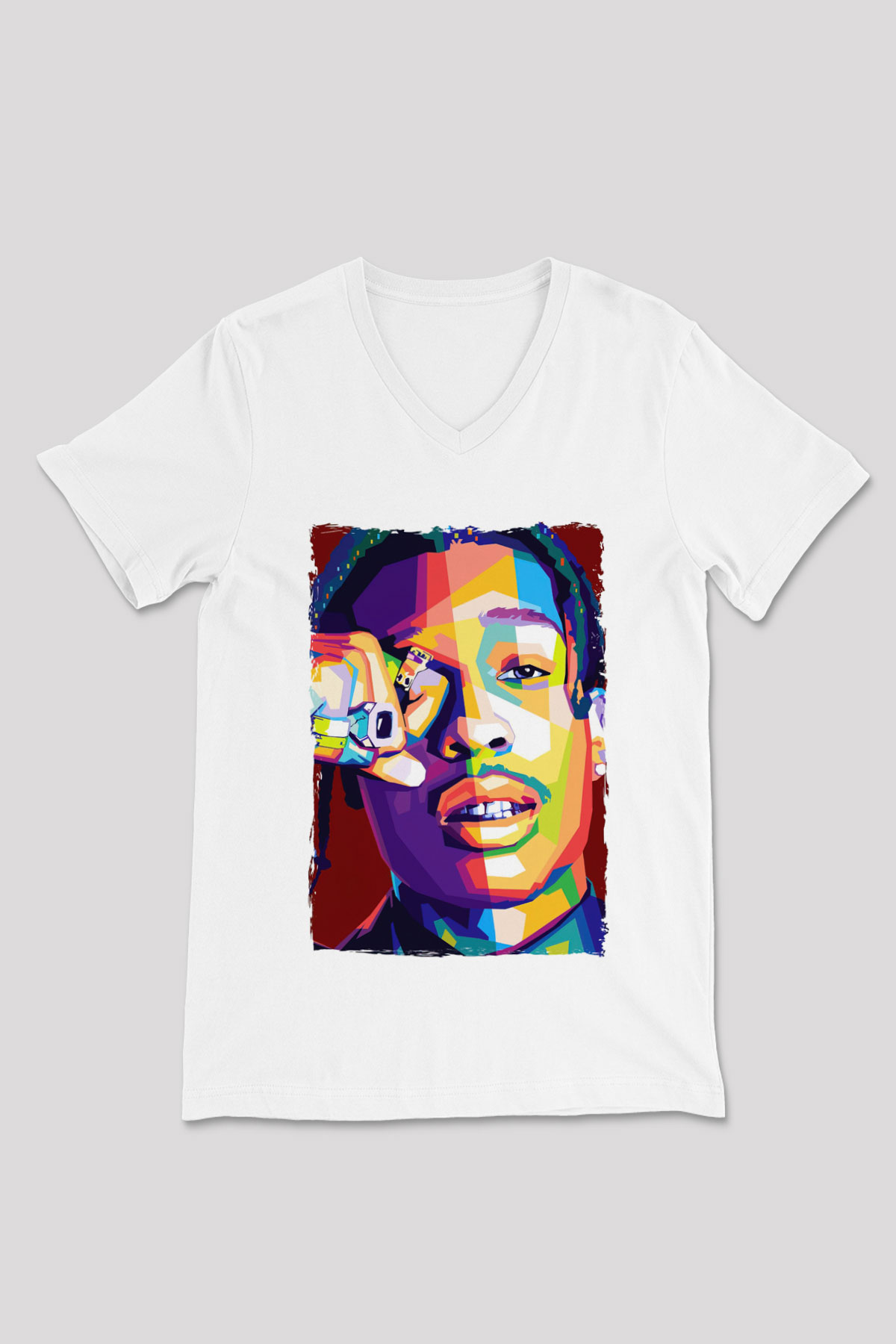 ASAP Mob Beyaz Unisex V Yaka Tişört