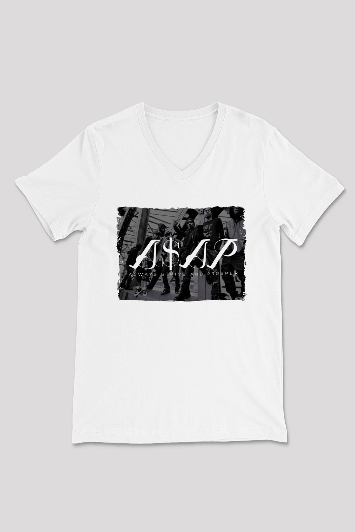 ASAP Mob Beyaz Unisex V Yaka Tişört