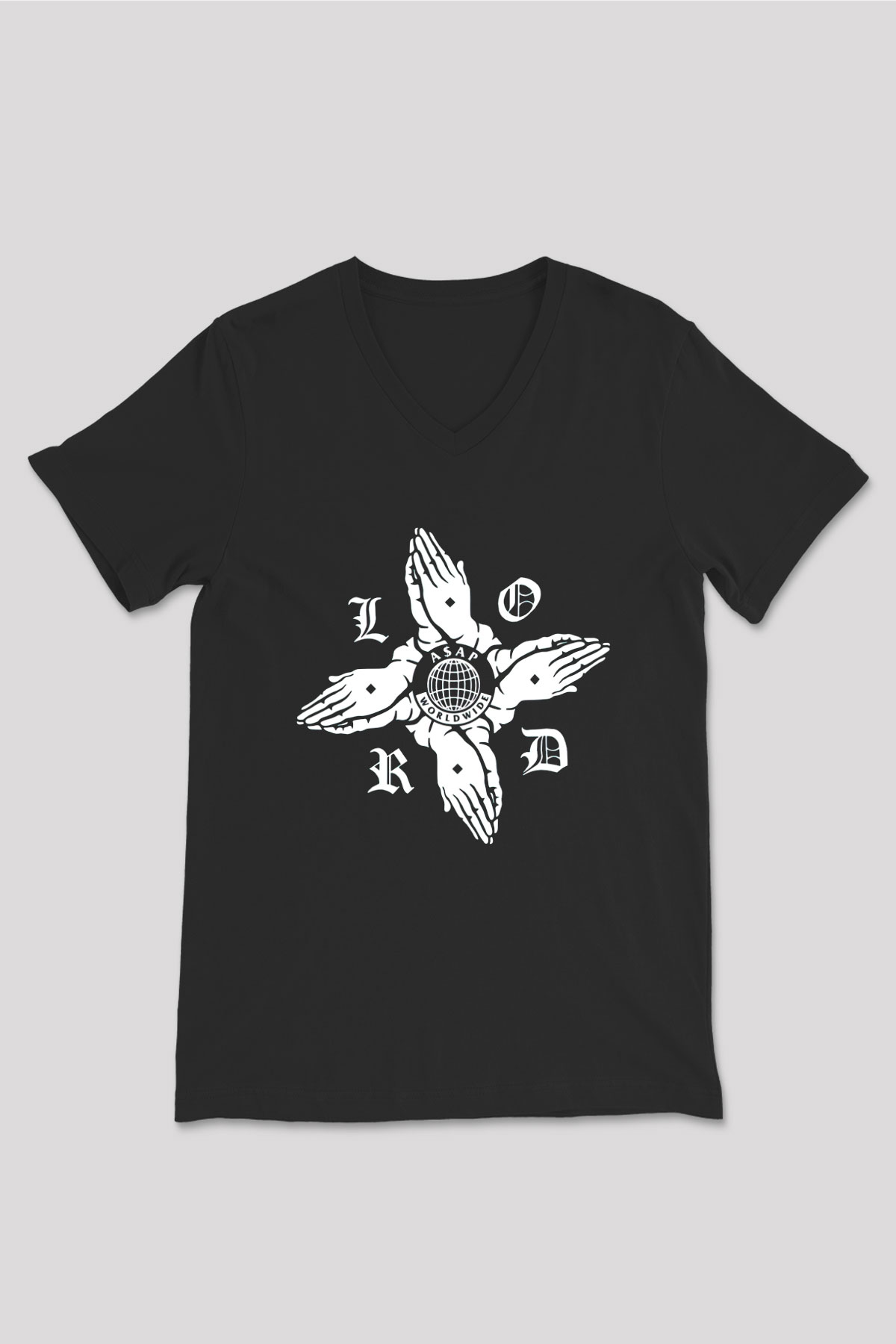 ASAP Mob Siyah Unisex V Yaka Tişört T-Shirt