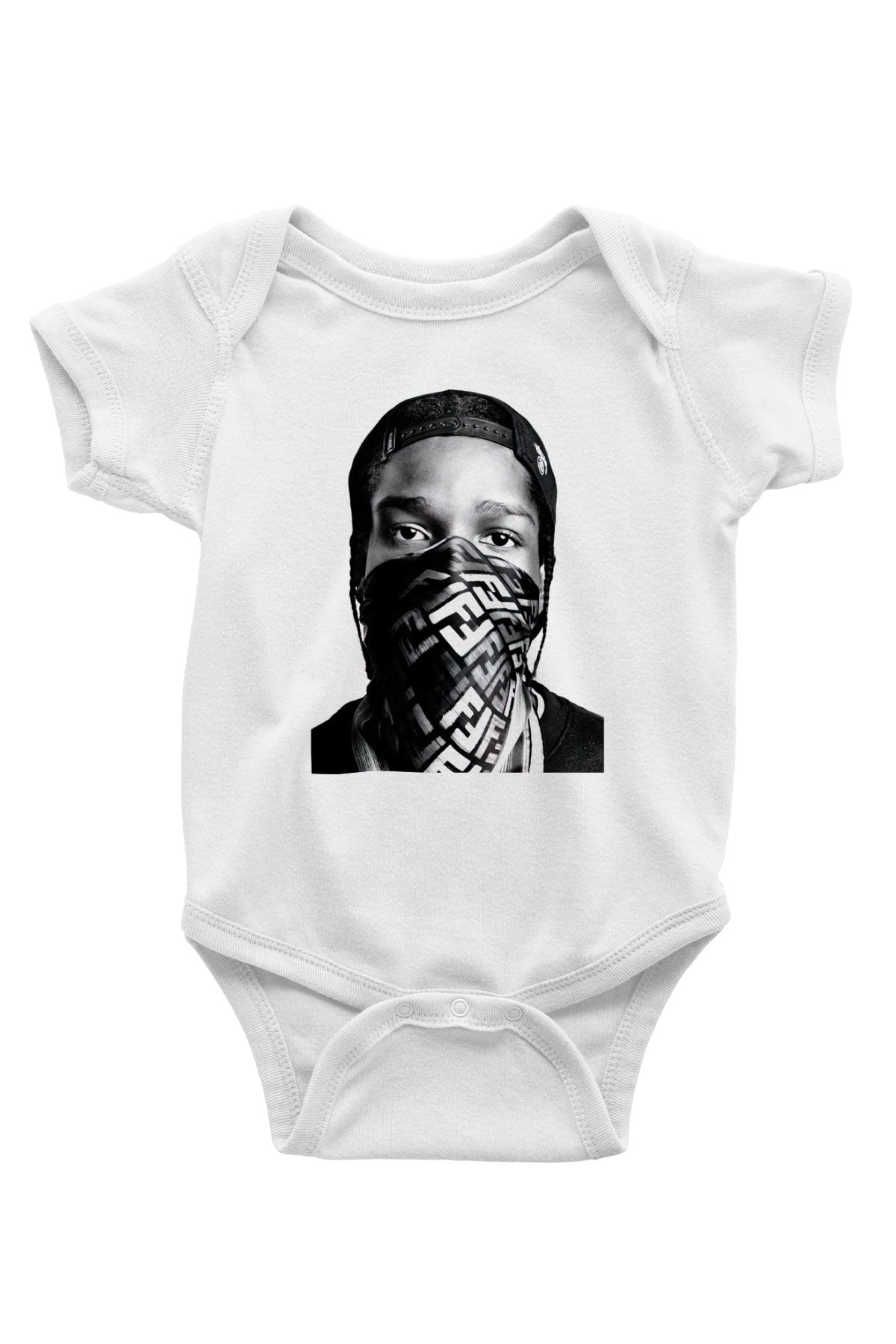 ASAP Rocky Baskılı Beyaz Unisex Bebek Body - Zıbın