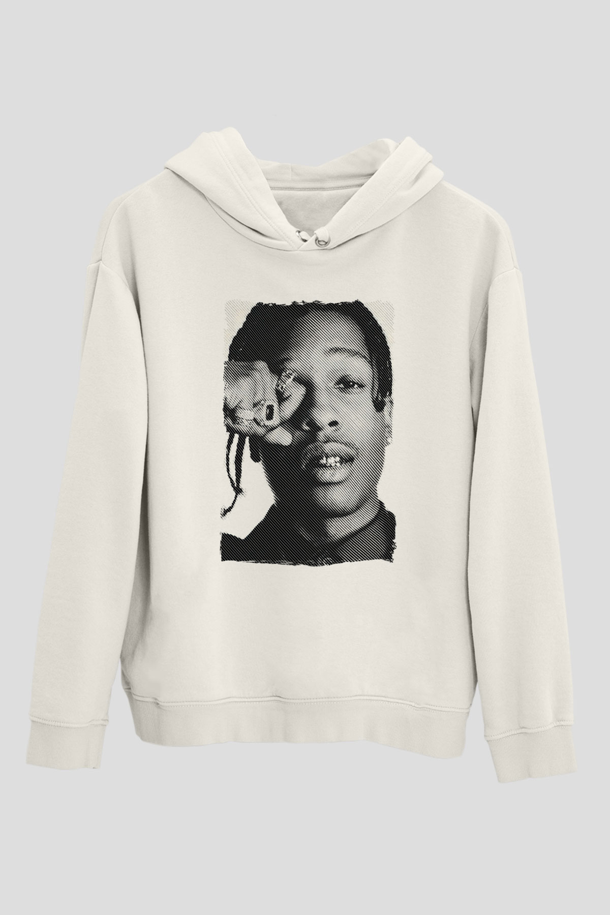Asap Rocky Baskılı Beyaz Unisex Kapüşonlu Sweatshirt
