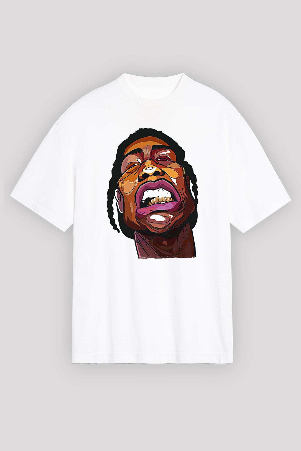 Asap Rocky Baskılı Beyaz Unisex Oversize Tişört - Tshirt