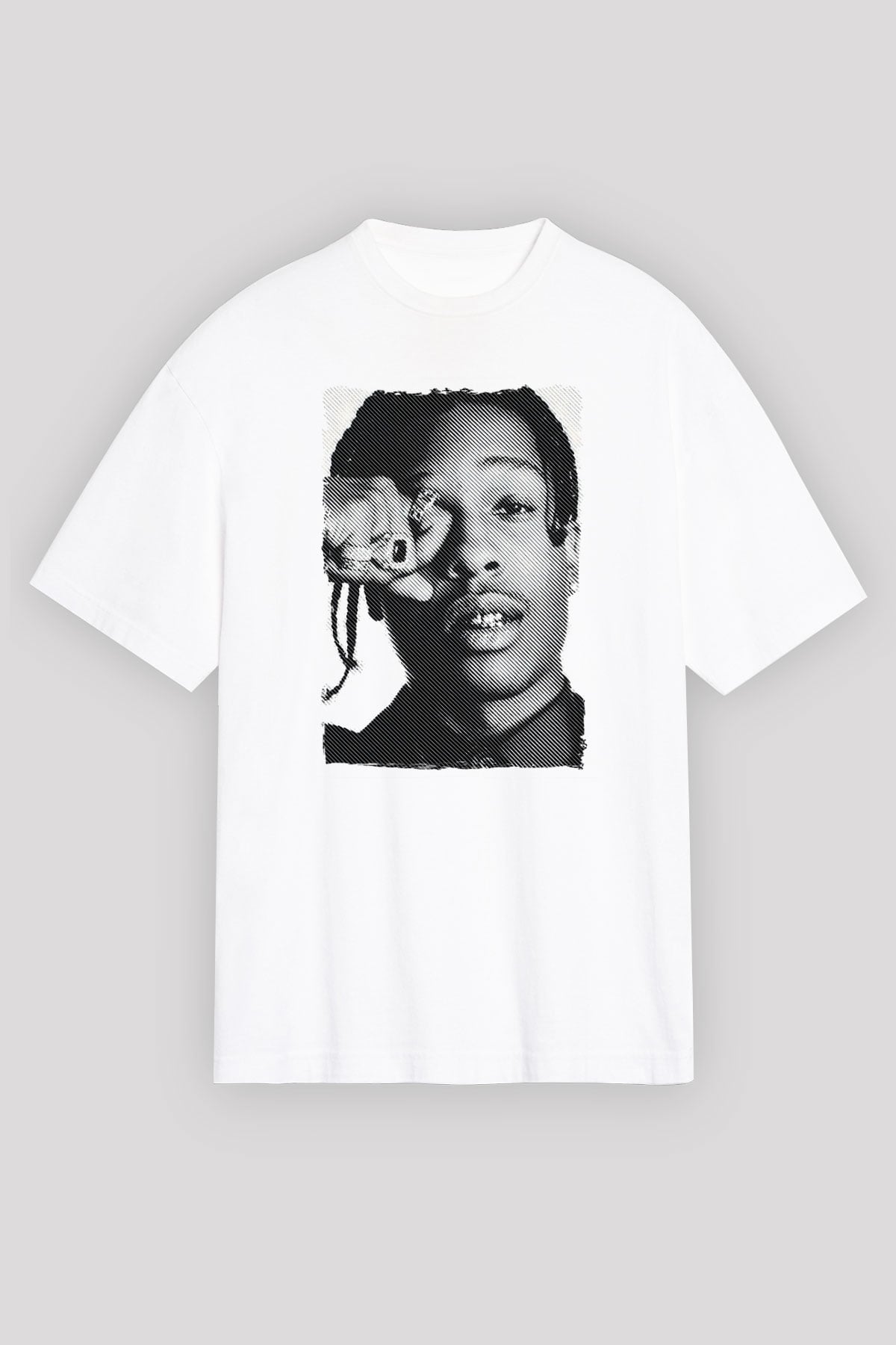 Asap Rocky Baskılı Beyaz Unisex Oversize Tişört - Tshirt