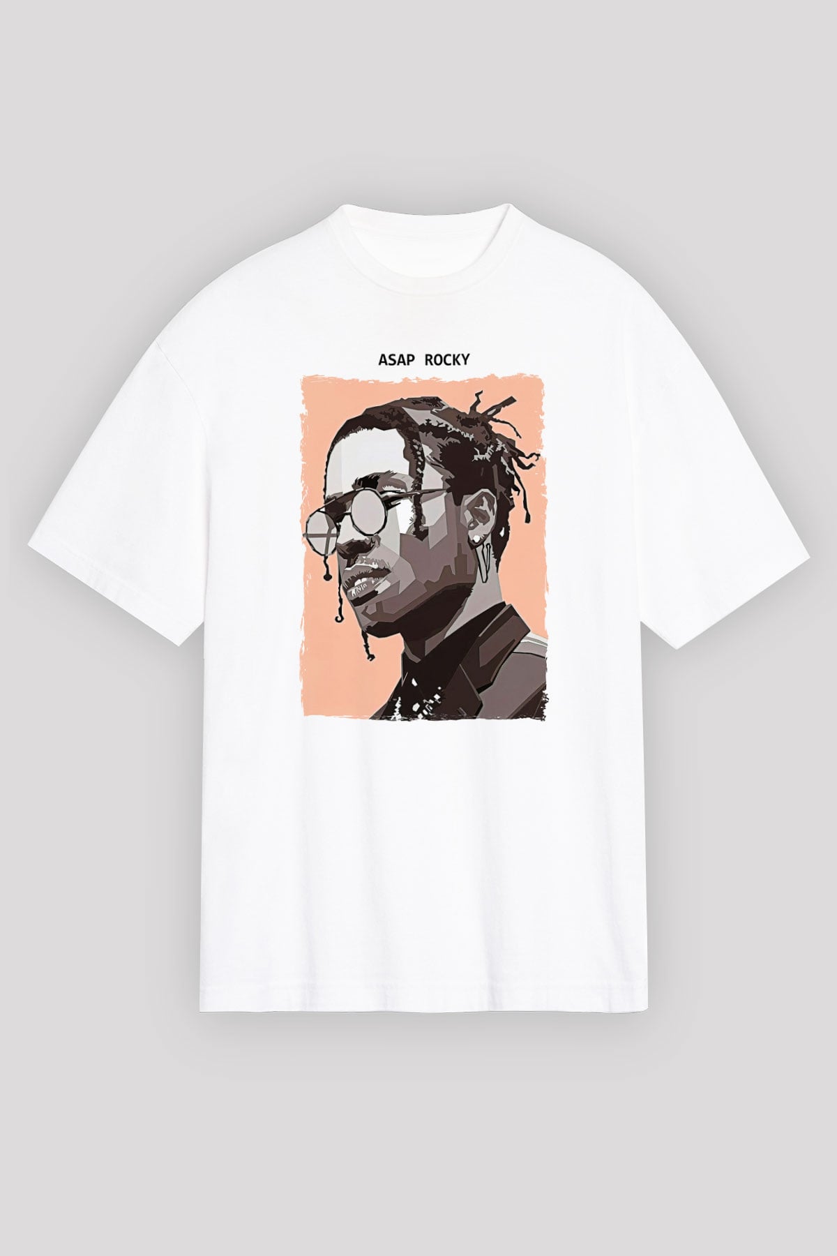 Asap Rocky Baskılı Beyaz Unisex Oversize Tişört - Tshirt