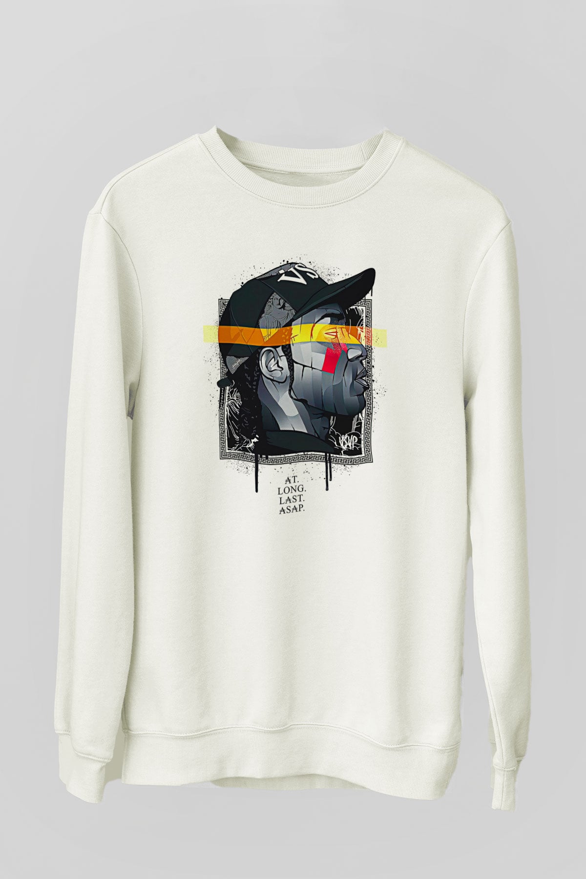 Asap Rocky Baskılı Beyaz Unisex Sweatshirt