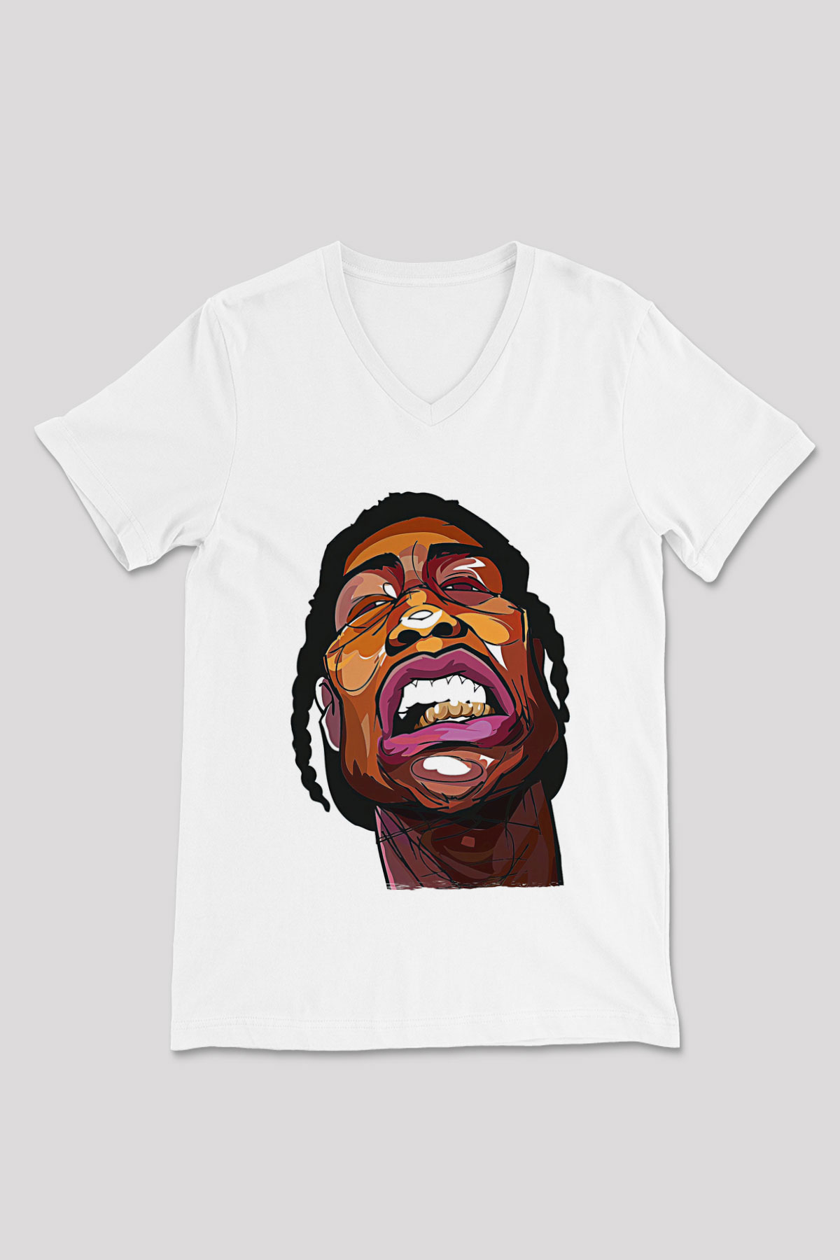 Asap Rocky Baskılı Beyaz Unisex V Yaka Tişört - Tshirt