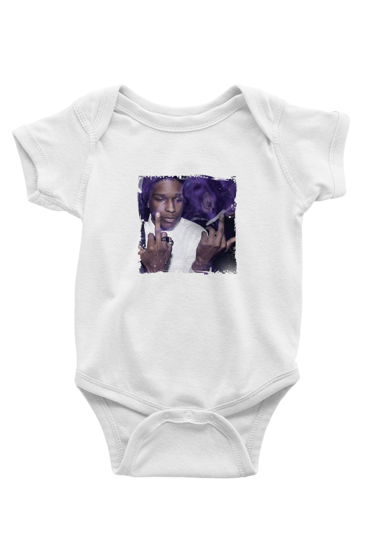 ASAP Rocky Baskılı Unisex Beyaz Bebek Body - Zıbın