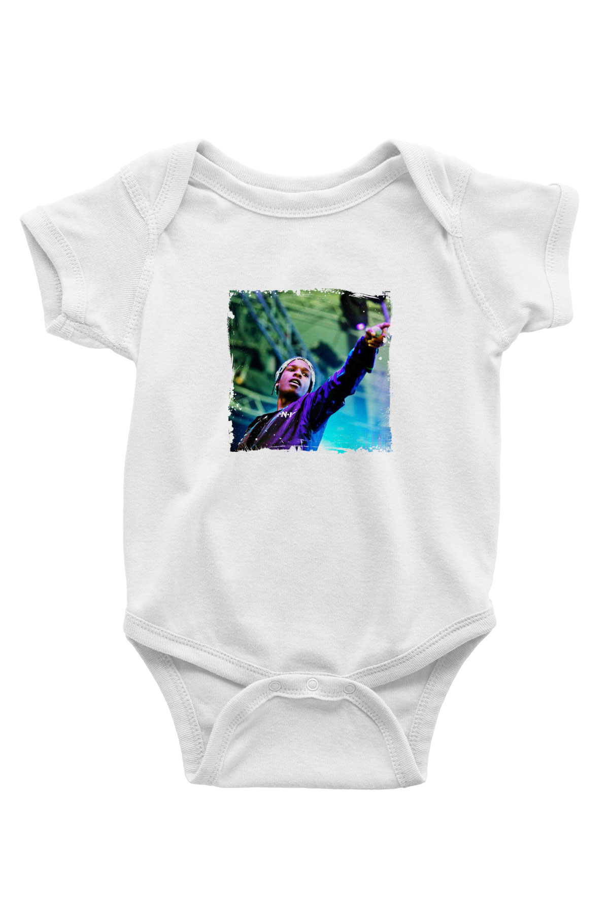ASAP Rocky Baskılı Unisex Beyaz Bebek Body - Zıbın