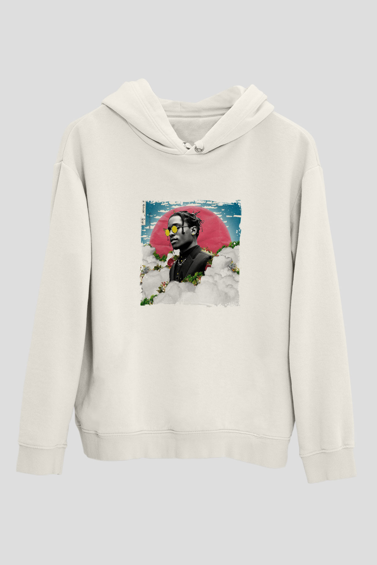 ASAP Rocky Baskılı Unisex Beyaz Hoodie