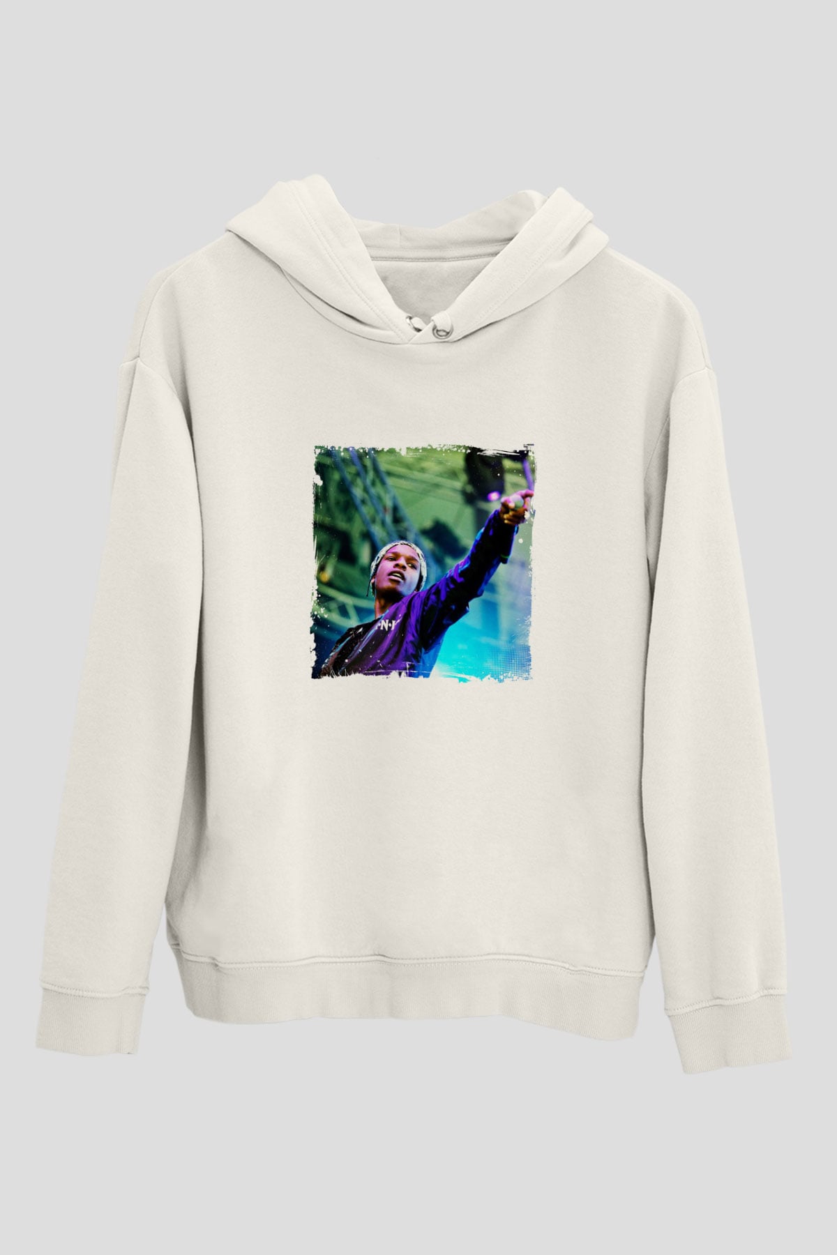 ASAP Rocky Baskılı Unisex Beyaz Hoodie
