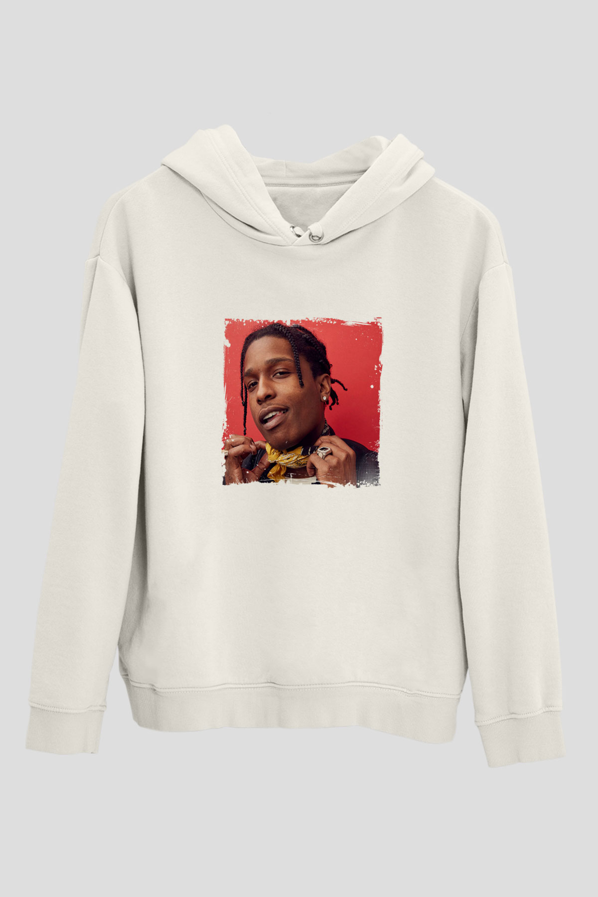 ASAP Rocky Baskılı Unisex Beyaz Hoodie