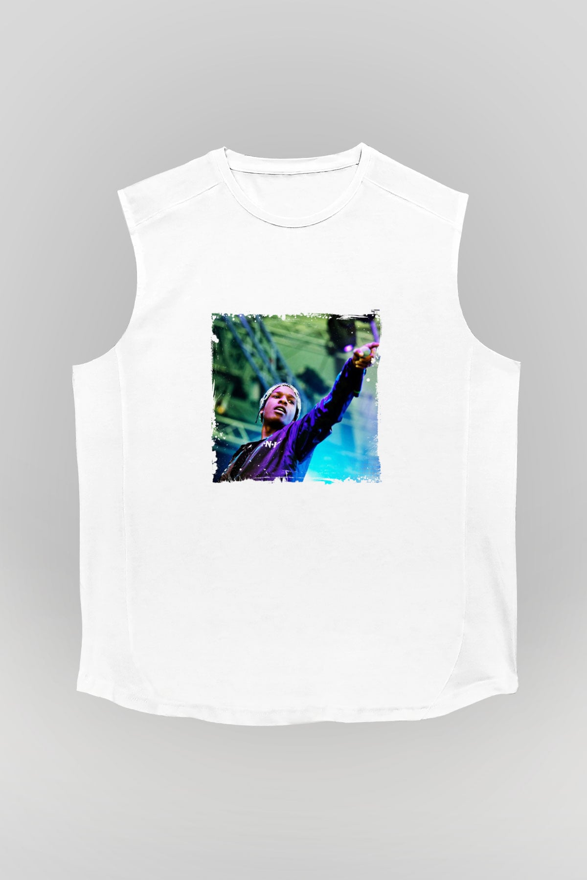 ASAP Rocky Baskılı Unisex Beyaz Kolsuz Tişört