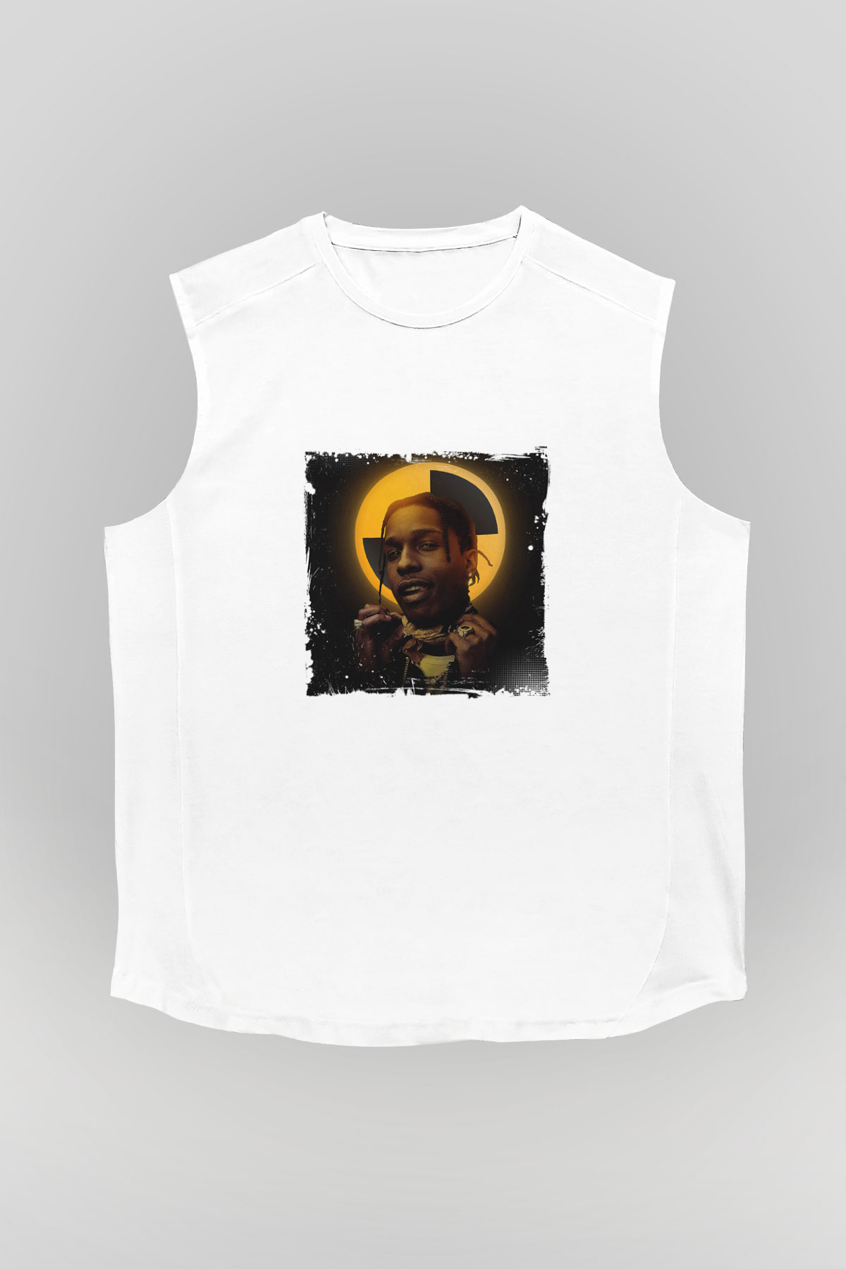 ASAP Rocky Baskılı Unisex Beyaz Kolsuz Tişört