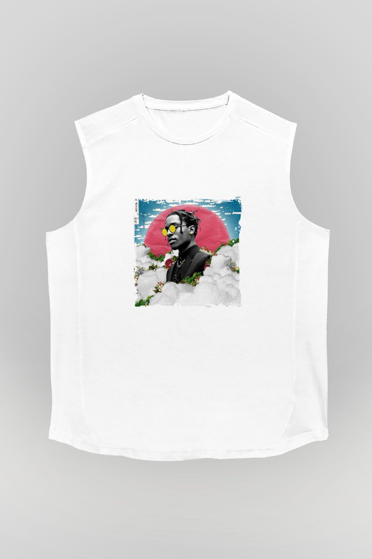 ASAP Rocky Baskılı Unisex Beyaz Kolsuz Tişört