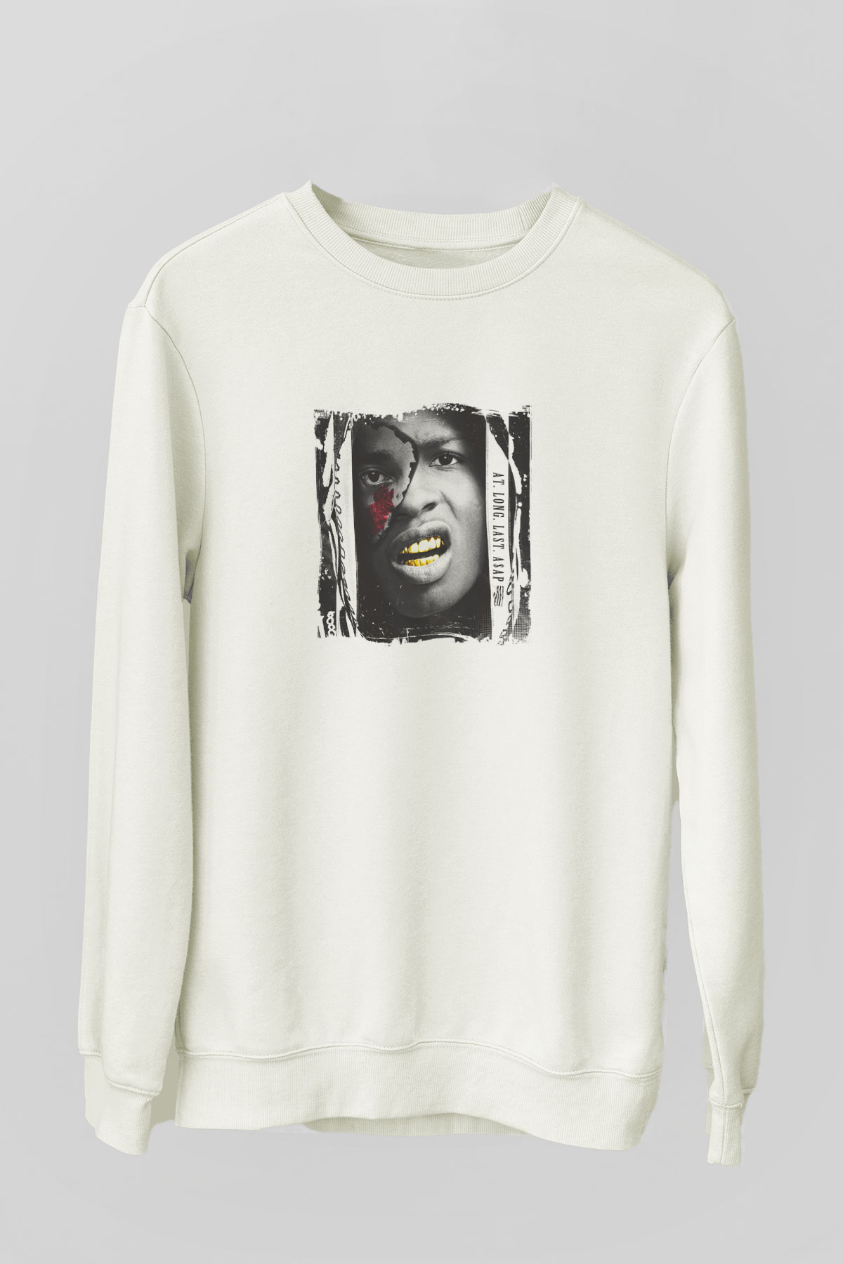 ASAP Rocky Baskılı Unisex Beyaz Sweatshirt