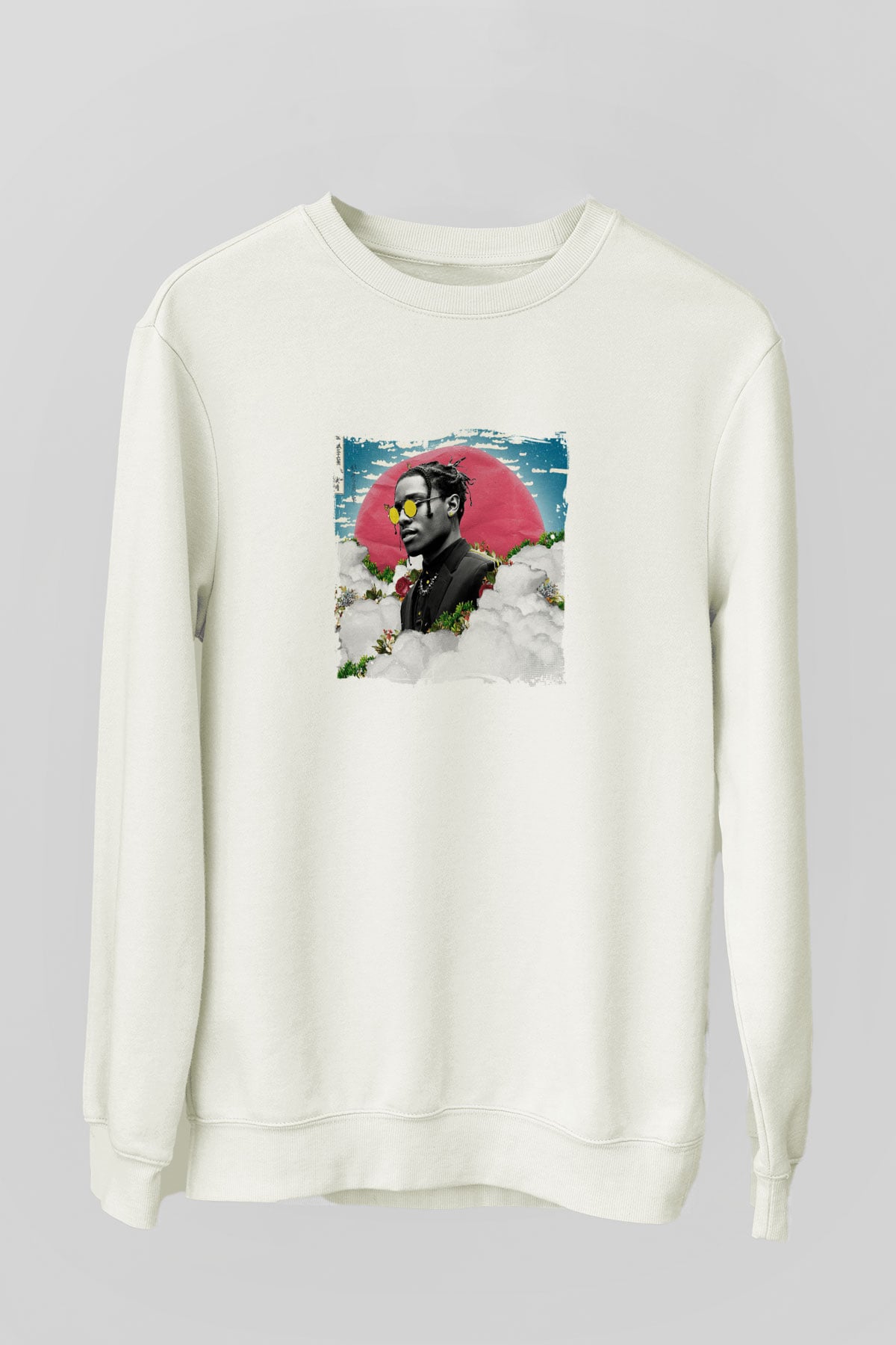 ASAP Rocky Baskılı Unisex Beyaz Sweatshirt