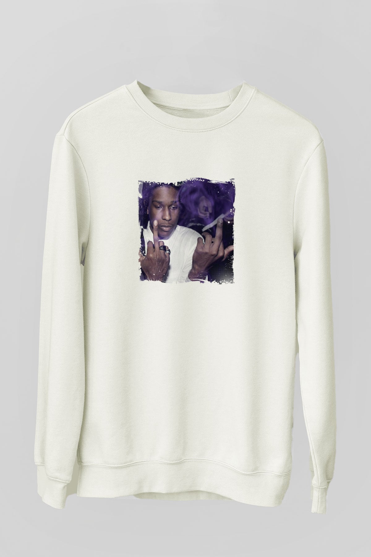 ASAP Rocky Baskılı Unisex Beyaz Sweatshirt